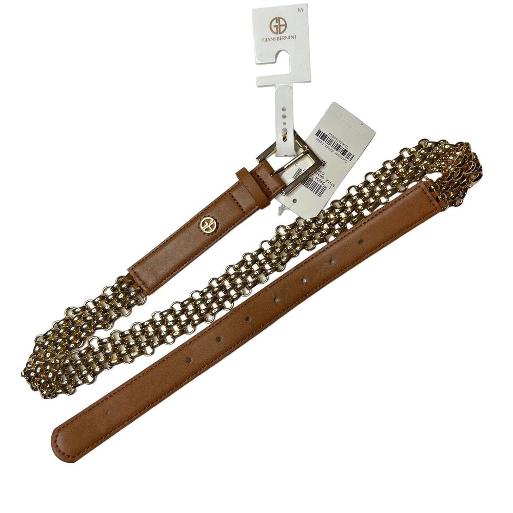 Giani Bernini Cognac Brown and Gold Linkβ Belt Size Med New